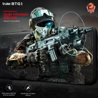 truke BTG1 Earbuds with Game Mode, 48H Playtime, Quad Mic ENC, 13mm driver, AAC codec Bluetooth Headset (Black, True Wireless) truke BTG1 Earbuds with Game Mode, 48H Playtime, Quad Mic ENC, 13mm driver, AAC codec Bluetooth Headset (Black, True Wireless)
